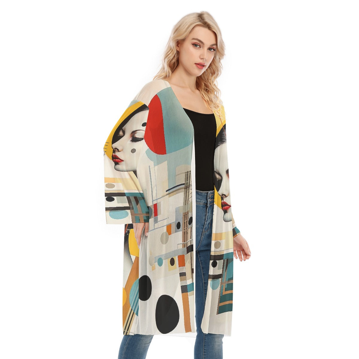 All- Over Print Women's Long Sleeve Mesh Cardigan