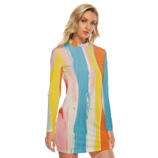 All-Over Print Women's Zip Front Tight Dress