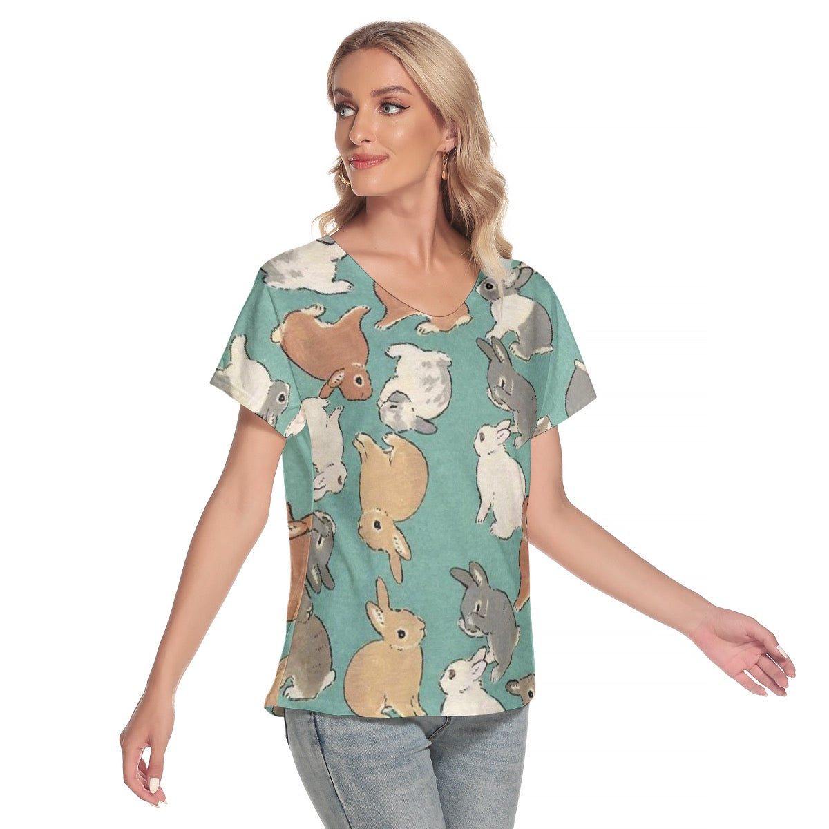 All-Over Print Women's Loose V-neck Short Sleeve T-shirt