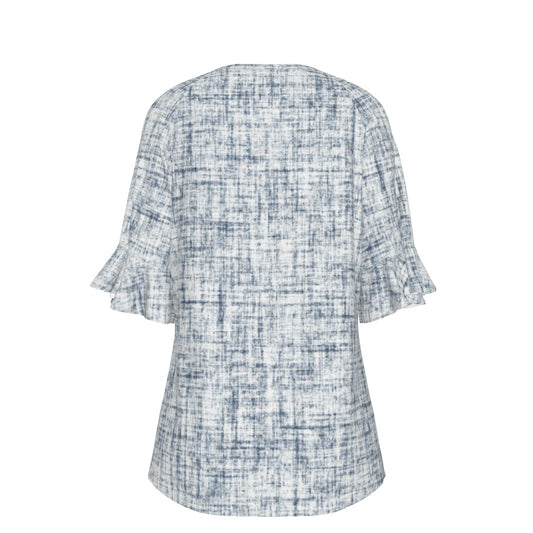 All-Over Print V-neck Women's T-shirt With Bell Sleeve