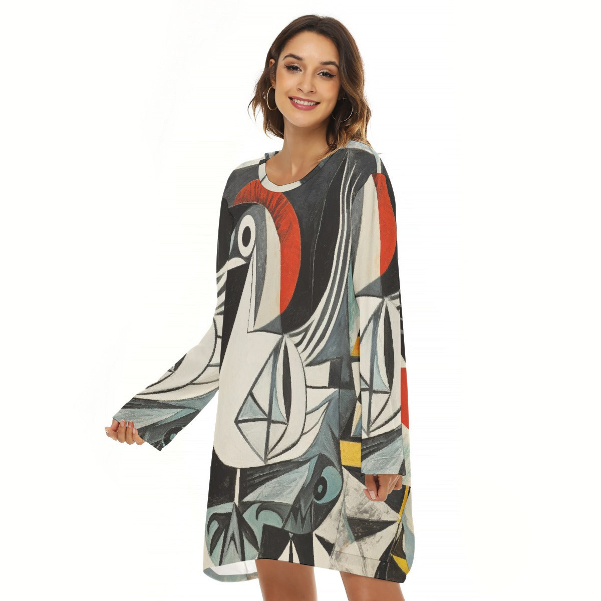 All-Over Print  Women's Loose Crew Neck Dress