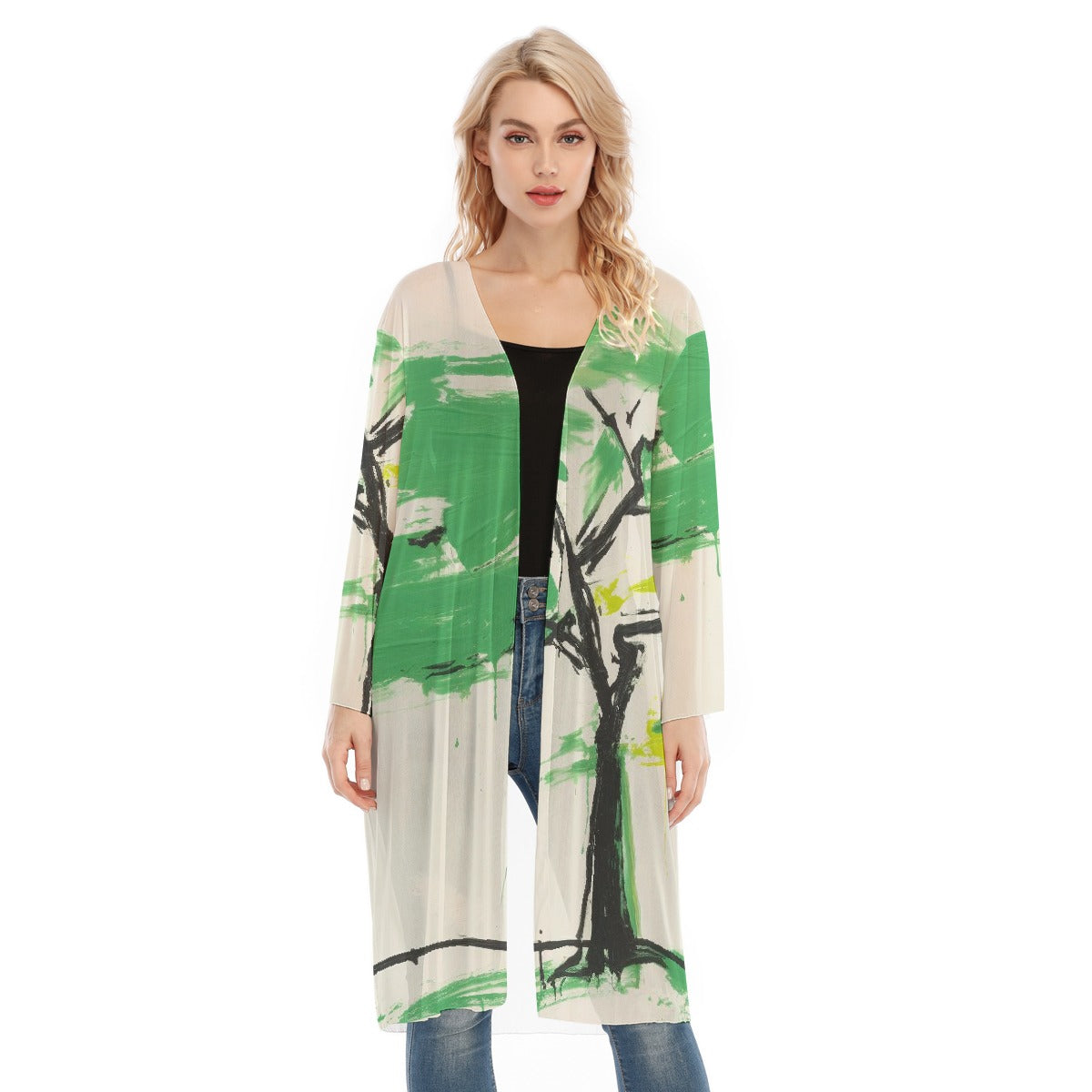 All- Over Print Women's Long Sleeve Mesh Cardigan