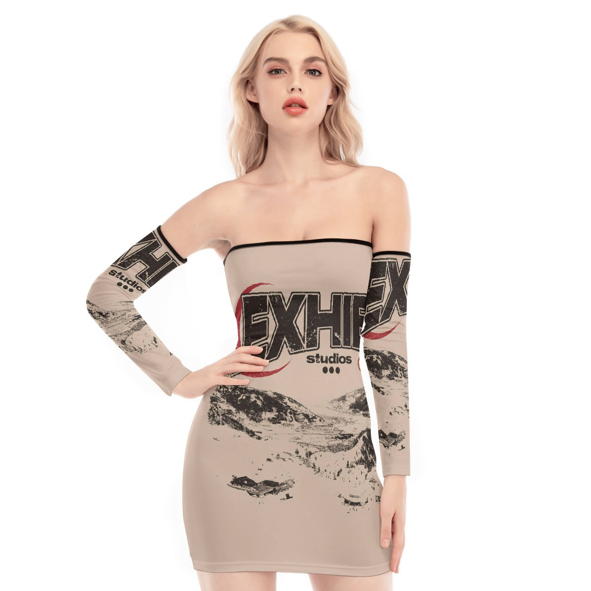 All-Over Print Women's Off-shoulder Back Lace-up Dress