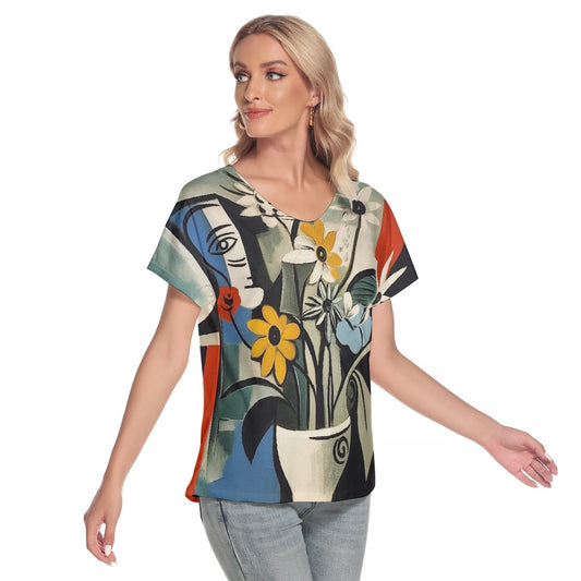 All-Over Print Women's Loose V-neck Short Sleeve T-shirt