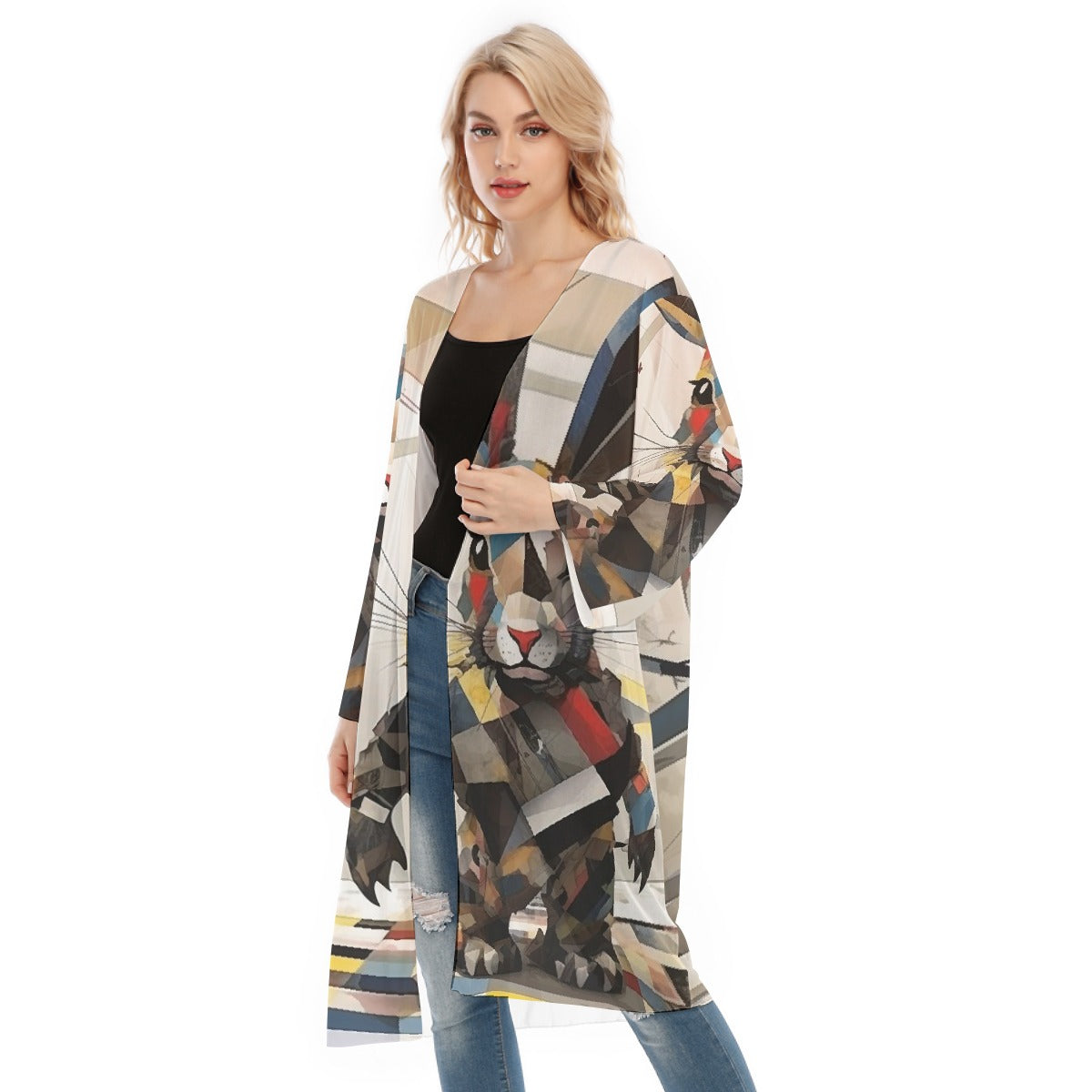 All- Over Print Women's Long Sleeve Mesh Cardigan