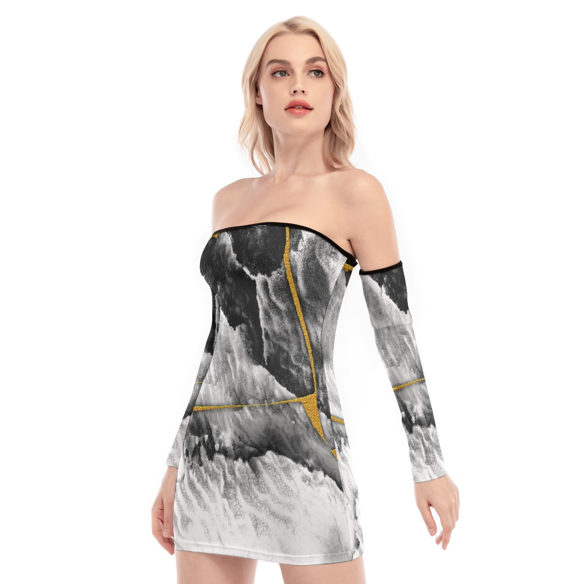 All-Over Print Women's Off-shoulder Back Lace-up Dress