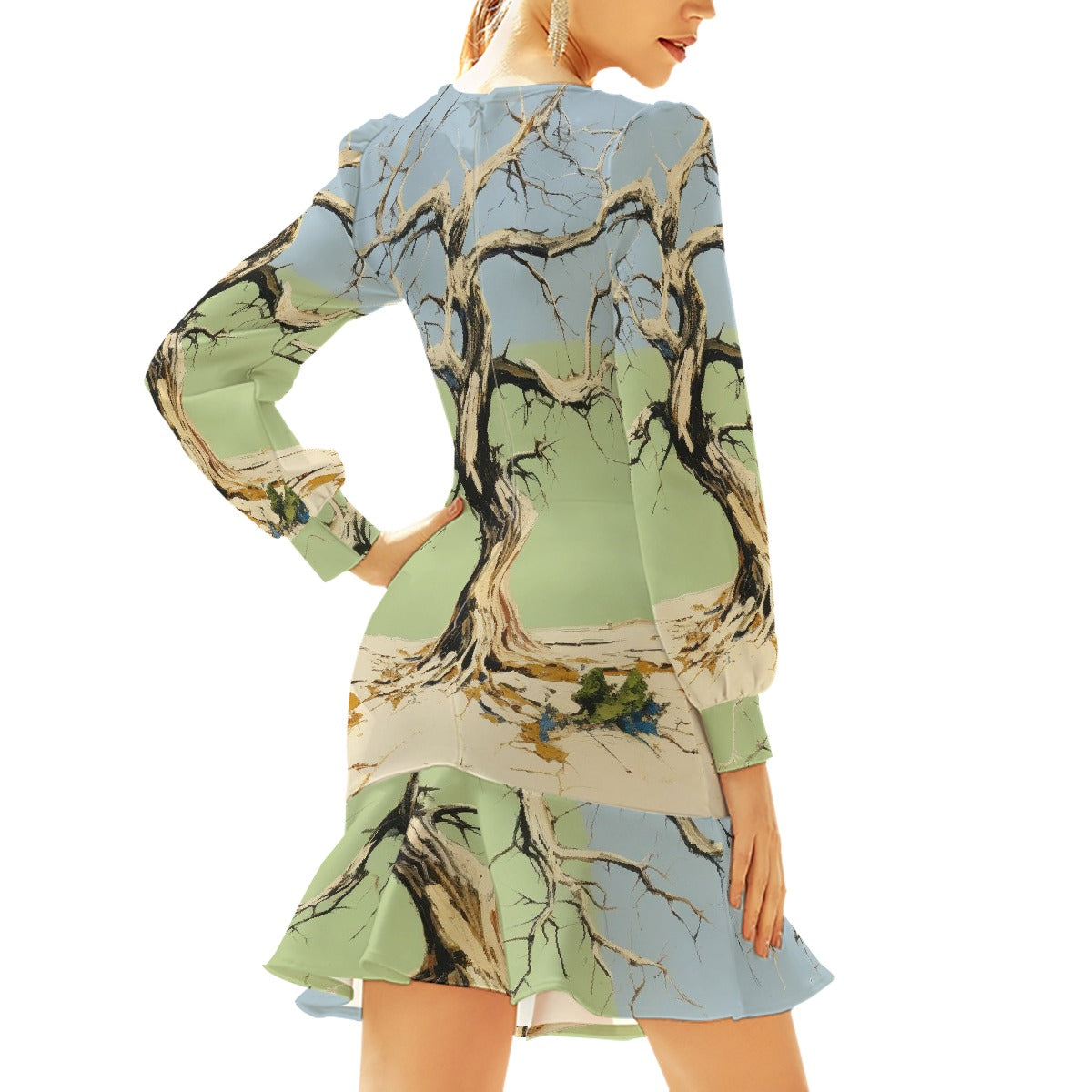 All-Over Print Women's Ruffle Hem Skinny Dress