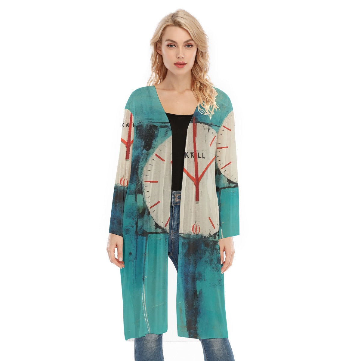 All- Over Print Women's Long Sleeve Mesh Cardigan