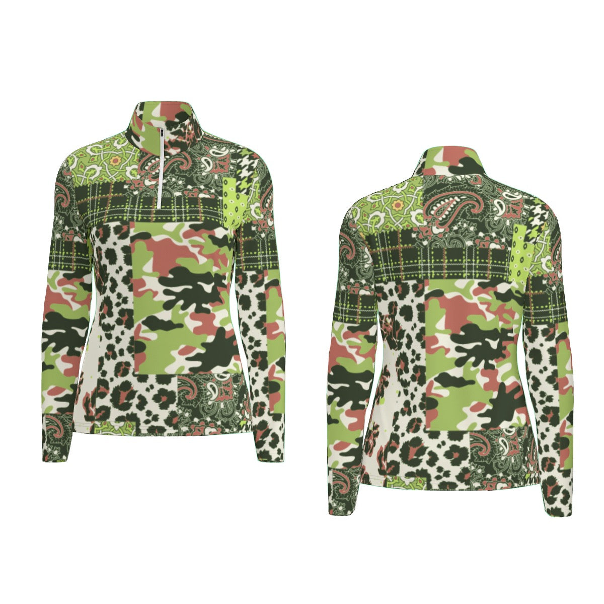 All-Over Print Women's Sports Collar Jersey With Long Sleeve