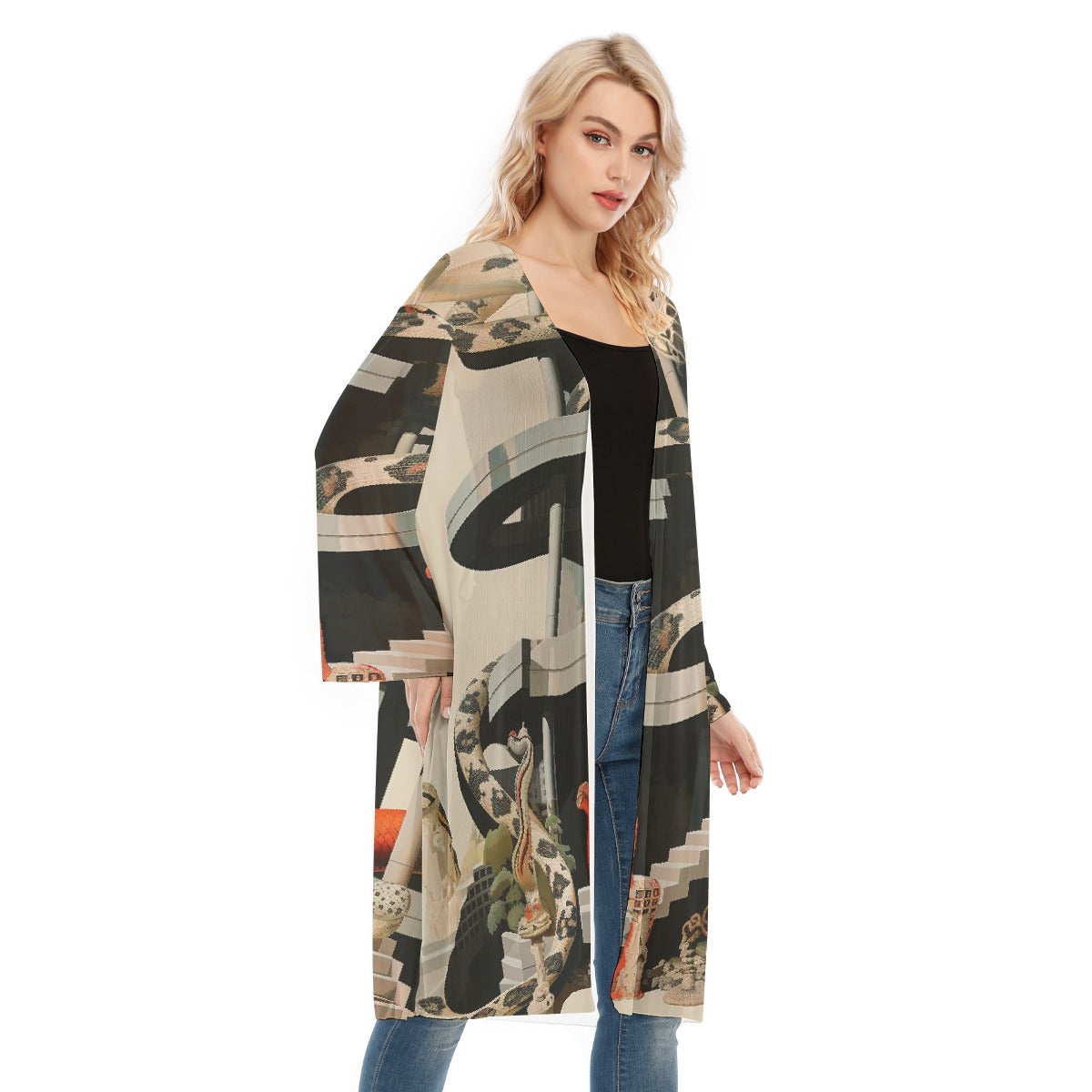 All- Over Print Women's Long Sleeve Mesh Cardigan