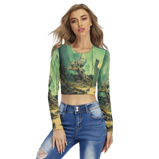 All-Over Print Women's Round Neck Crop Top T-Shirt