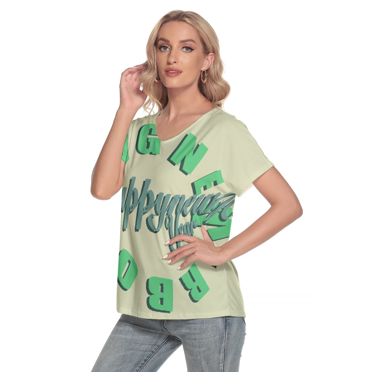 All-Over Print Women's Loose V-neck Short Sleeve T-shirt