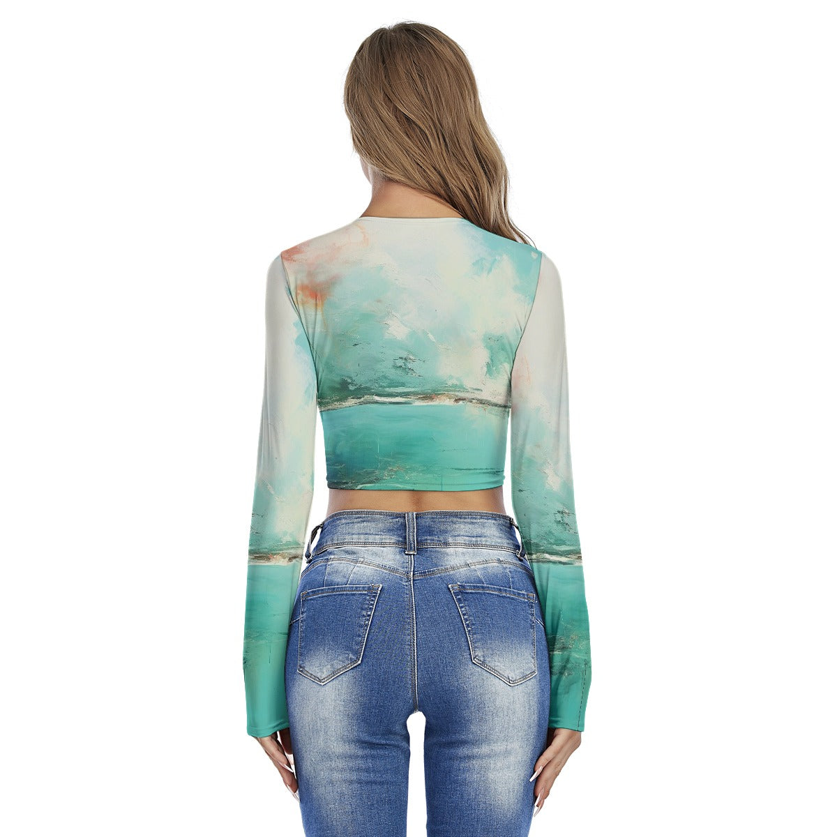 All-Over Print Women's Round Neck Crop Top T-Shirt