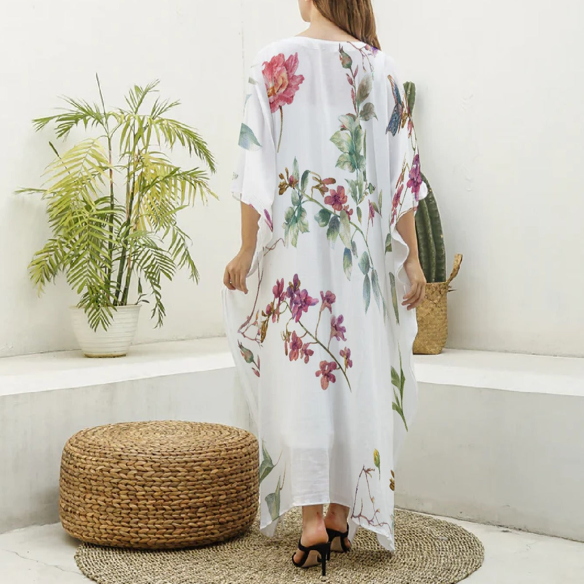 All-Over Print Women's Imitation Silk V-neck Kaftan Robe