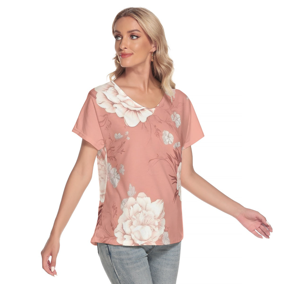 All-Over Print Women's Loose V-neck Short Sleeve T-shirt