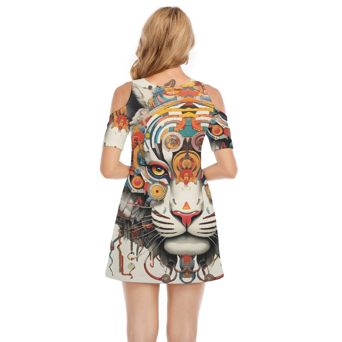 All-Over Print Women's Cold Shoulder Dress | 190GSM Cotton