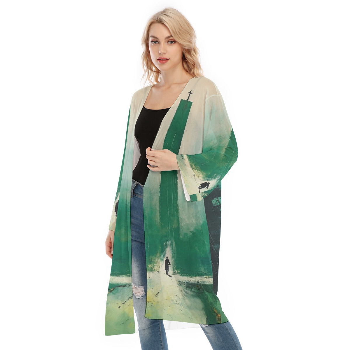 All- Over Print Women's Long Sleeve Mesh Cardigan