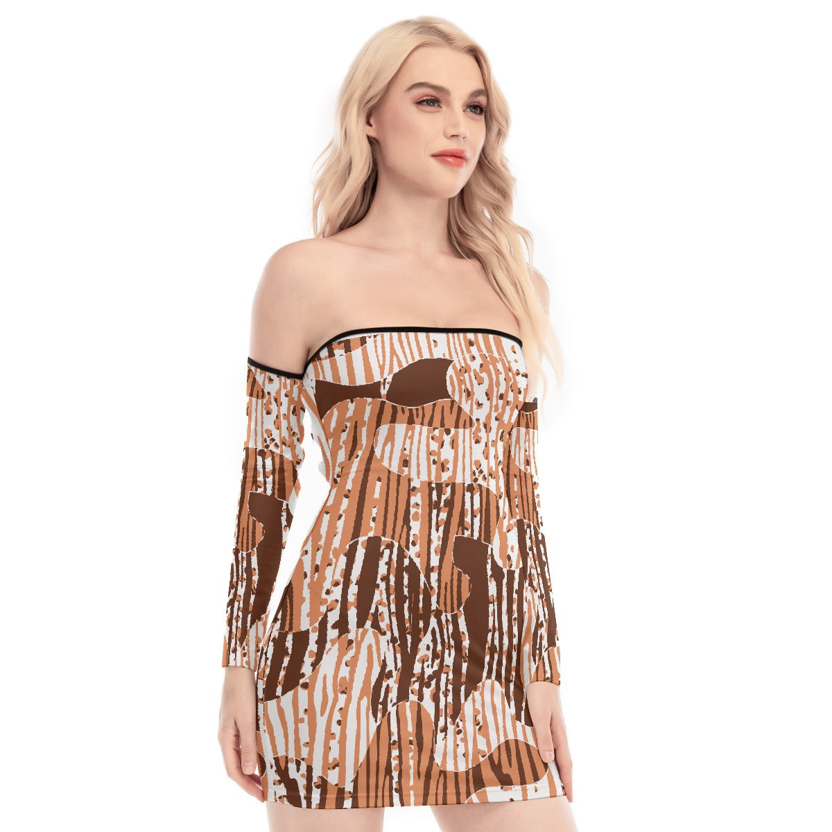 All-Over Print Women's Off-shoulder Back Lace-up Dress