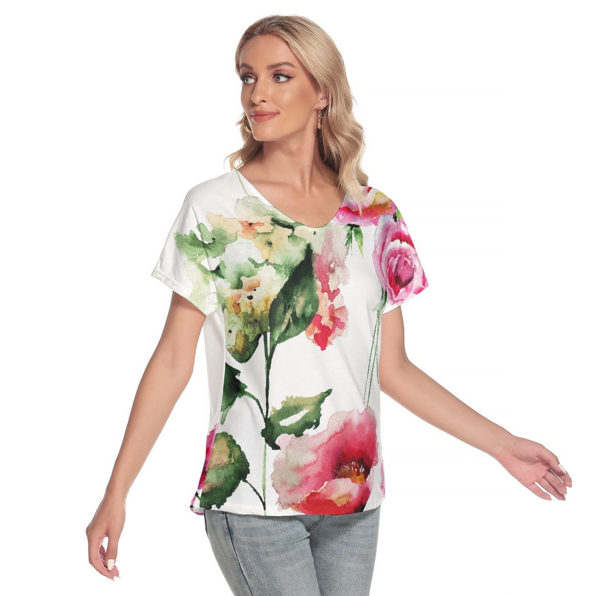 All-Over Print Women's Loose V-neck Short Sleeve T-shirt