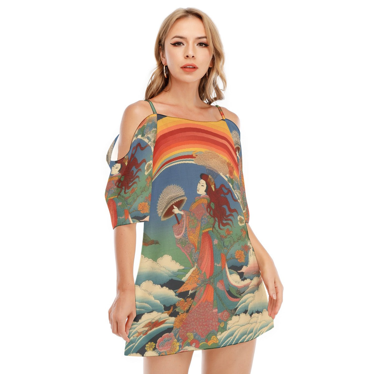 All-Over Print Women's Off-shoulder Cami Dress