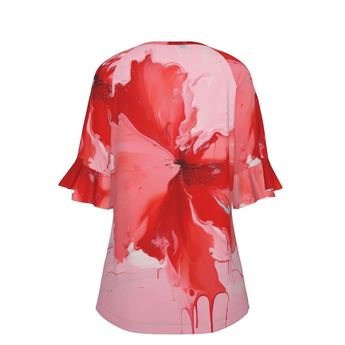 All-Over Print V-neck Women's T-shirt With Bell Sleeve