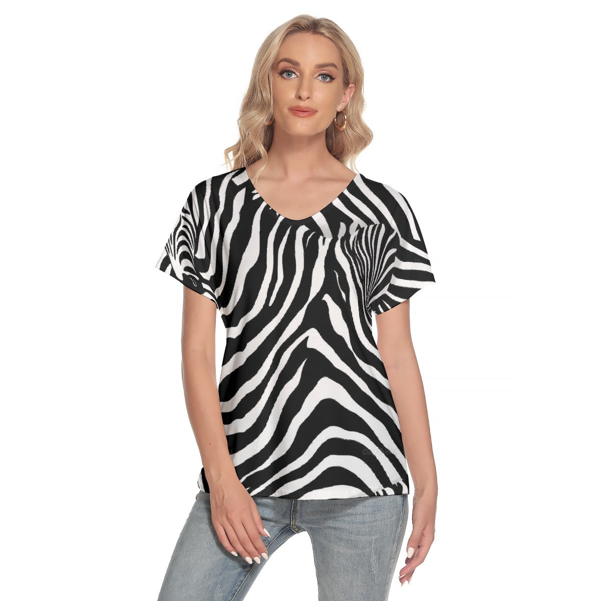 All-Over Print Women's Loose V-neck Short Sleeve T-shirt