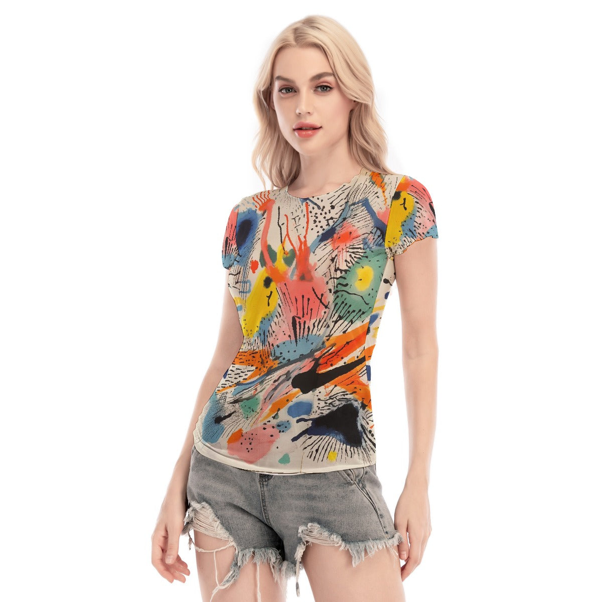 All-Over Print Women's Short Sleeve Mesh Blouse