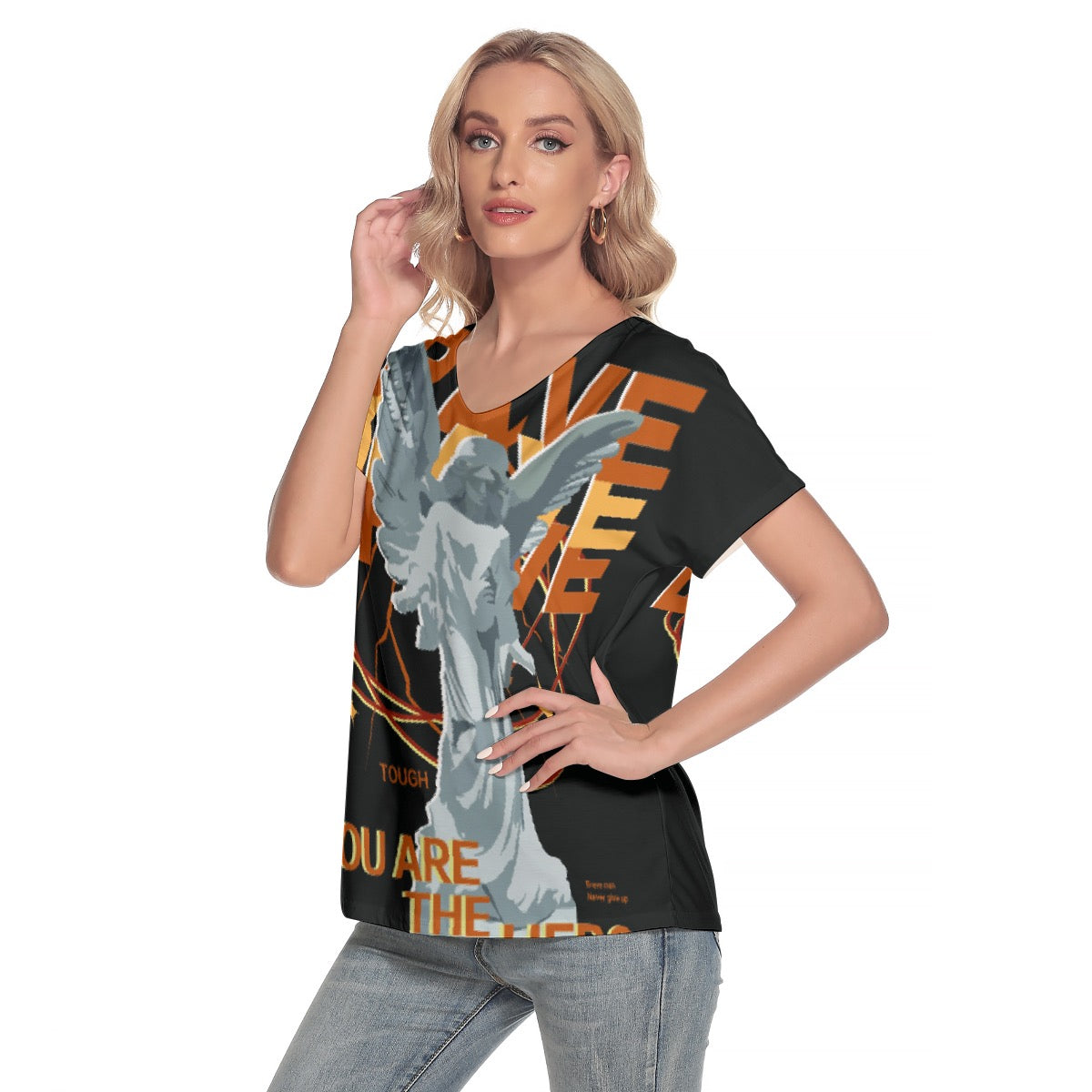 All-Over Print Women's Loose V-neck Short Sleeve T-shirt