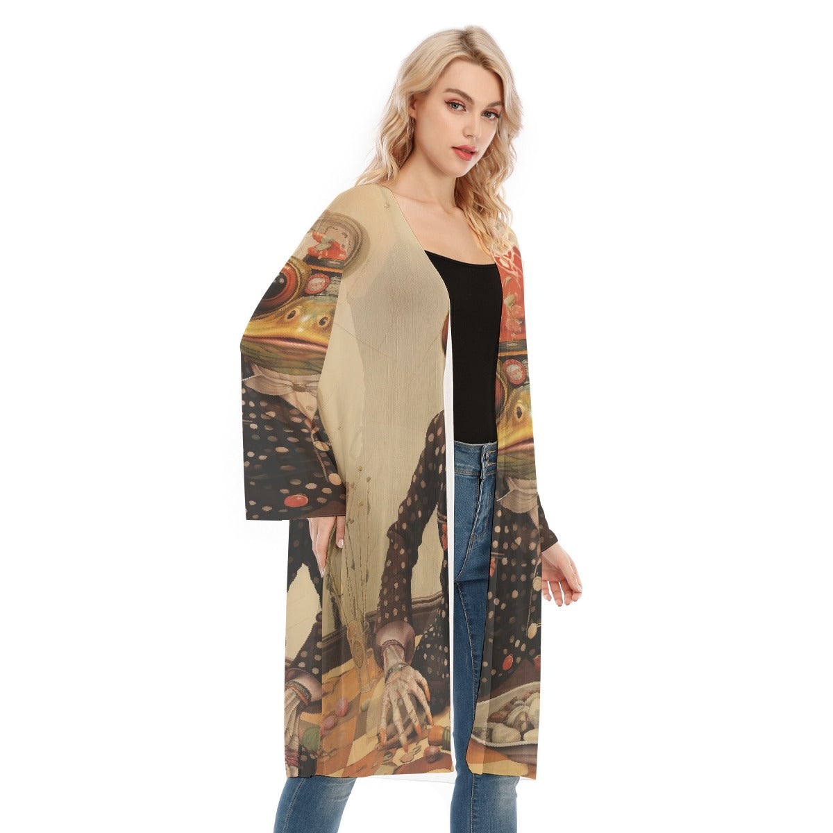 All- Over Print Women's Long Sleeve Mesh Cardigan