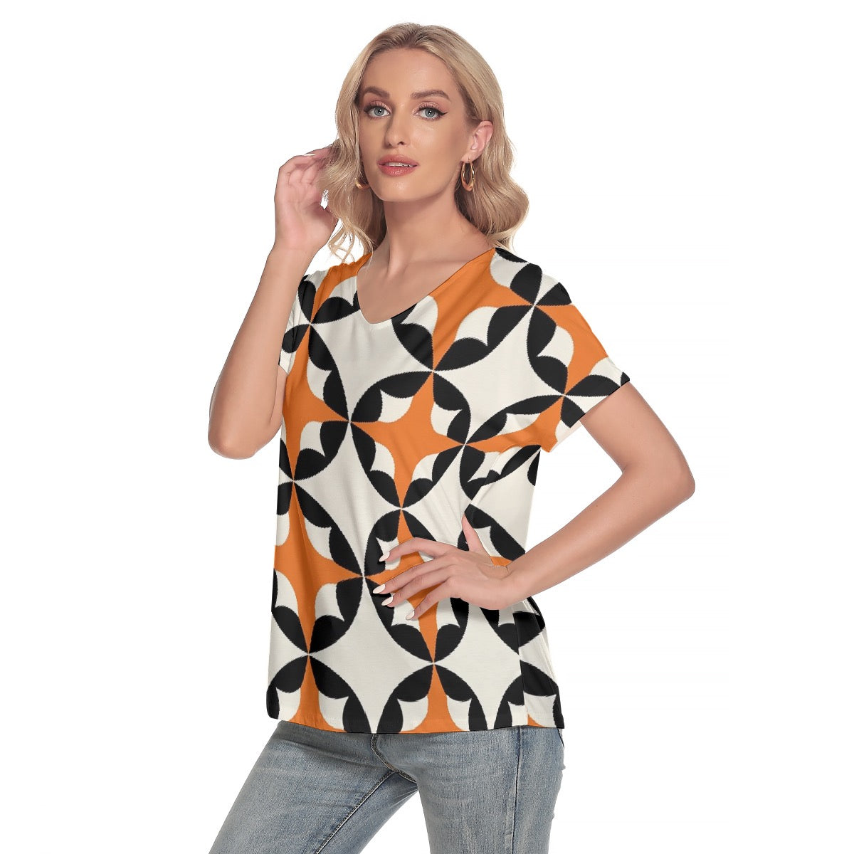 All-Over Print Women's Loose V-neck Short Sleeve T-shirt