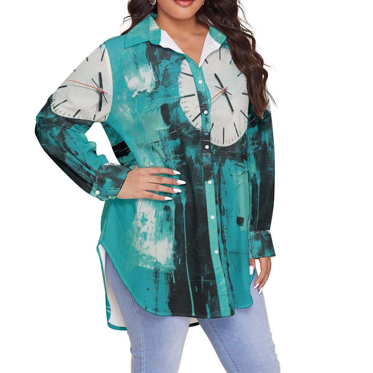 All-Over Print Women's Shirt With Long Sleeve(Plus Size)