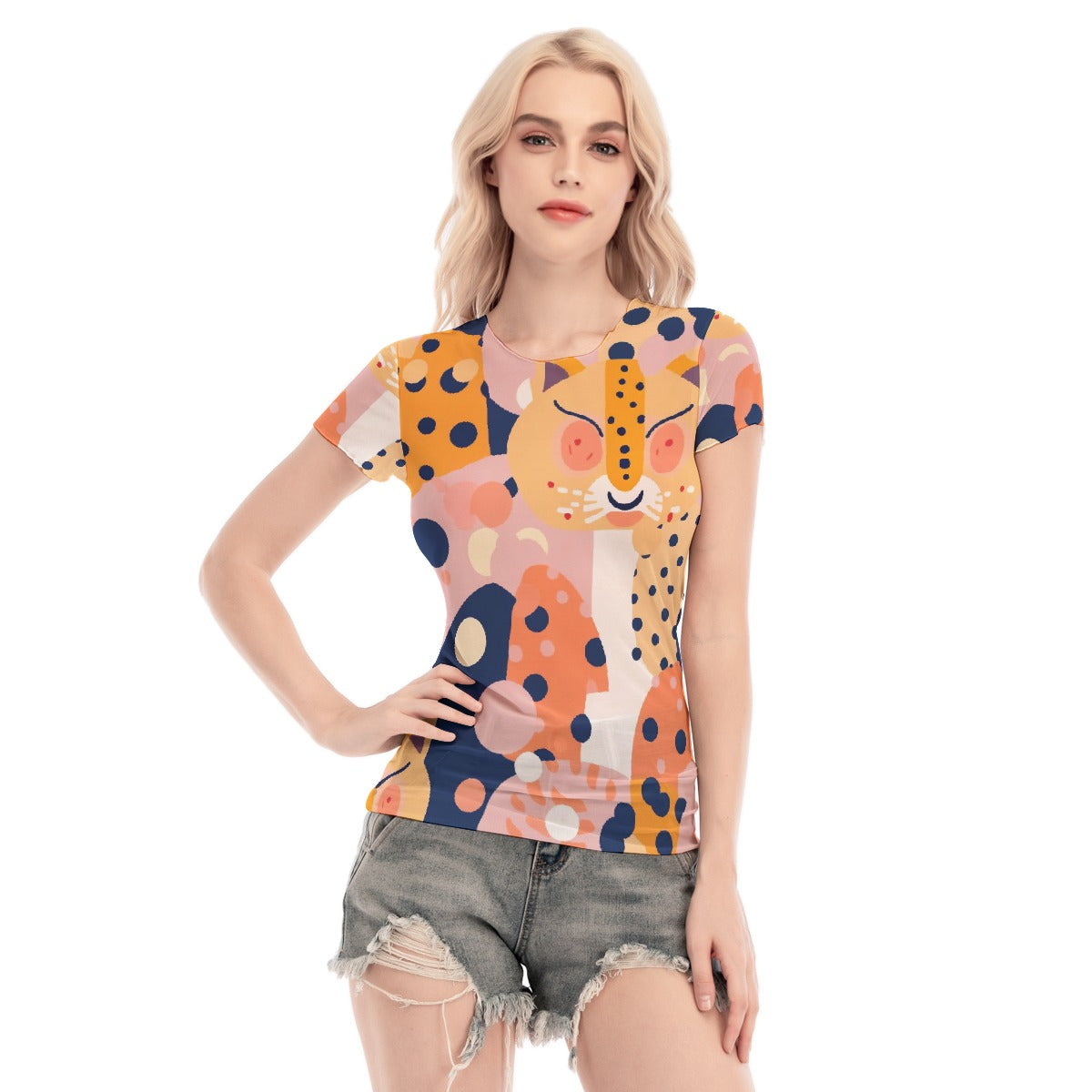 All-Over Print Women's Short Sleeve Mesh Blouse