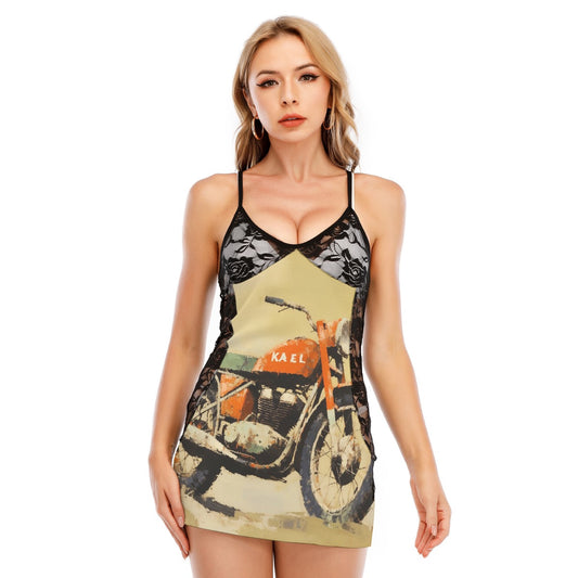 All-Over Print Women's Black Lace Cami Dress