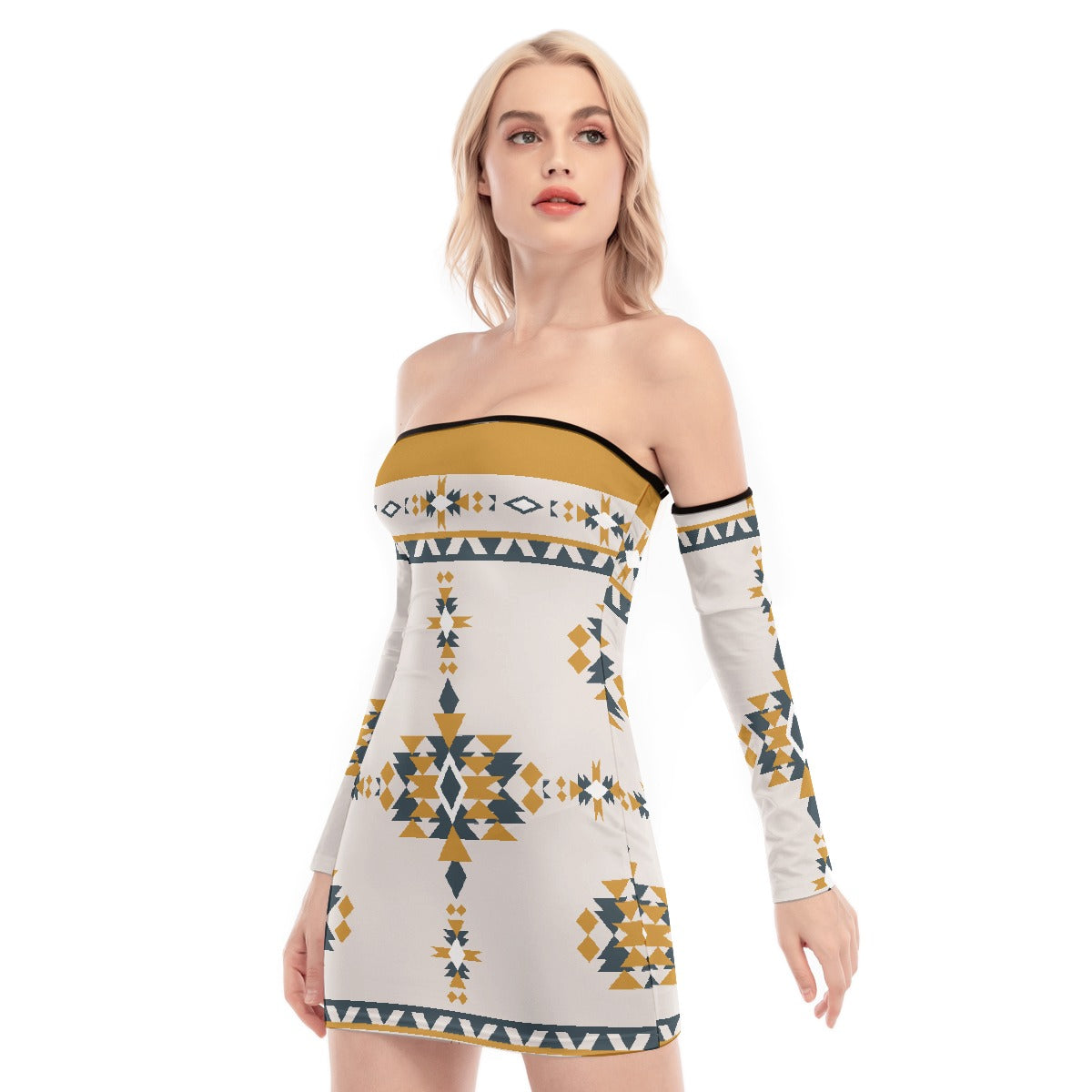 All-Over Print Women's Off-shoulder Back Lace-up Dress