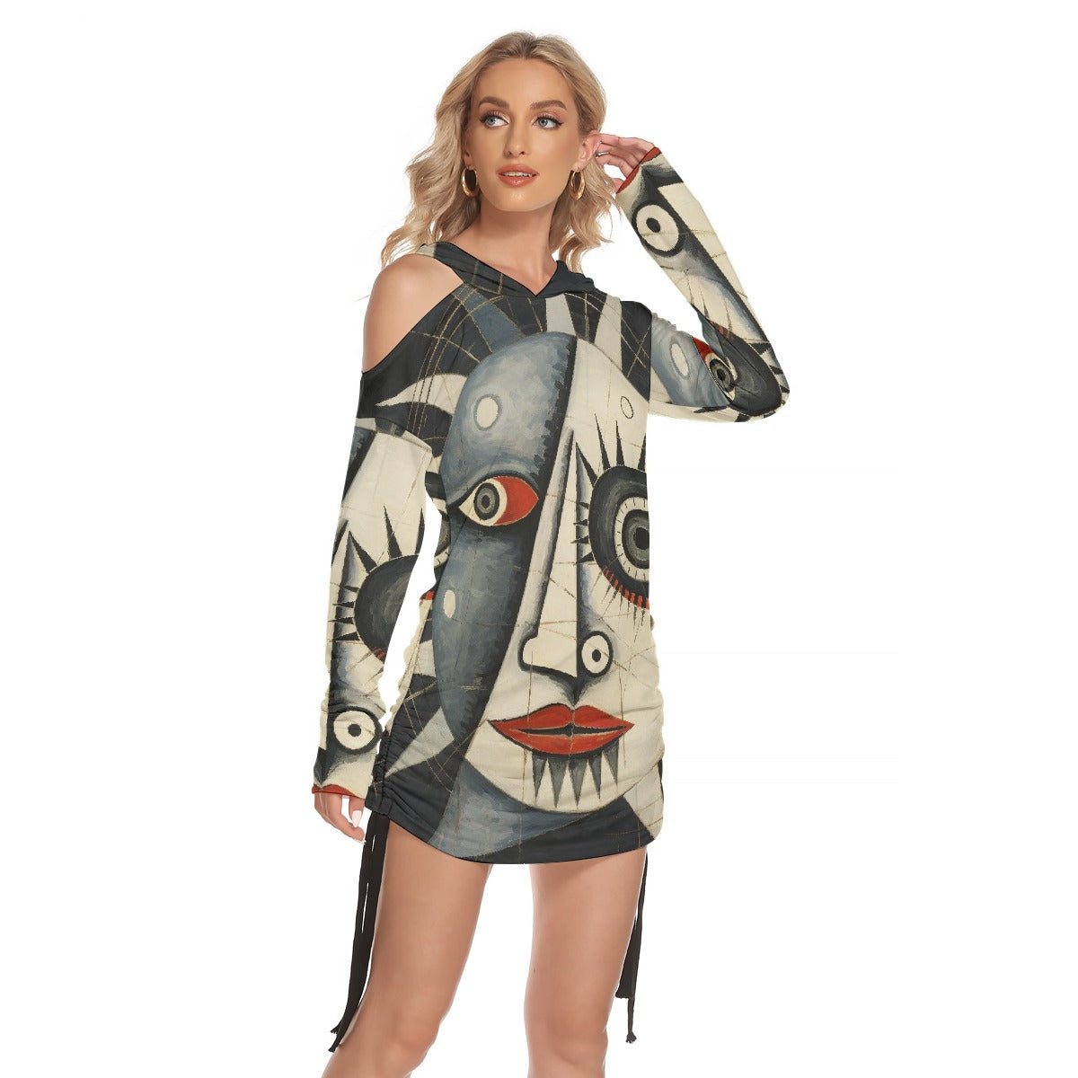 All-Over Print Women's One-shoulder Dress With Waist Shirring