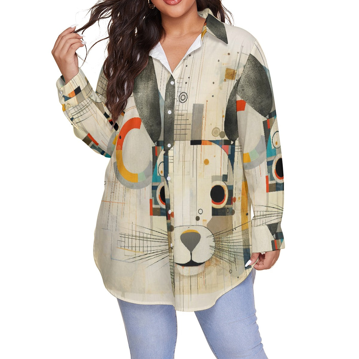 All-Over Print Women's Shirt With Long Sleeve(Plus Size)