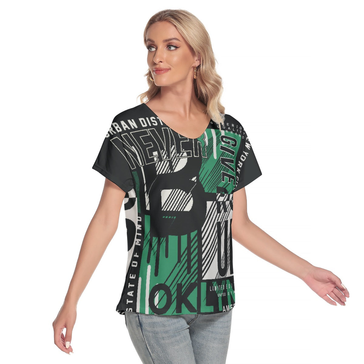 All-Over Print Women's Loose V-neck Short Sleeve T-shirt