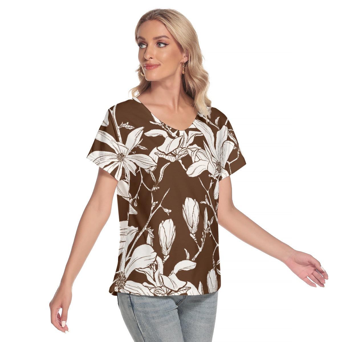 All-Over Print Women's Loose V-neck Short Sleeve T-shirt