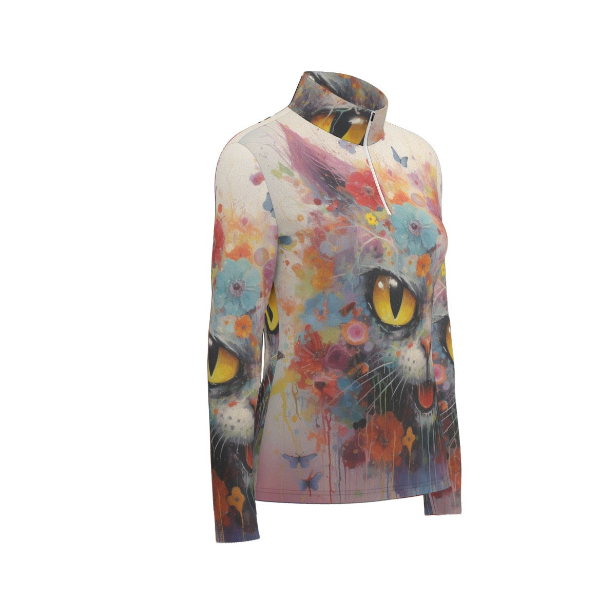 All-Over Print Women's Sports Collar Jersey With Long Sleeve