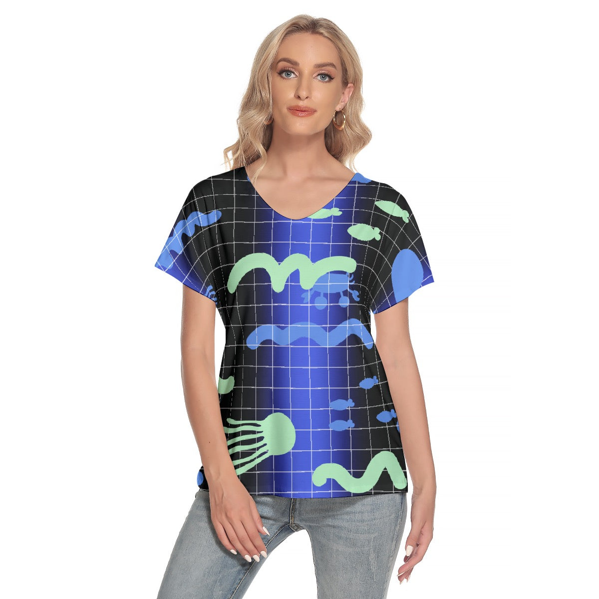 All-Over Print Women's Loose V-neck Short Sleeve T-shirt