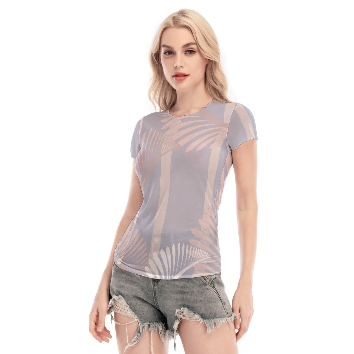 All-Over Print Women's Short Sleeve Mesh Blouse