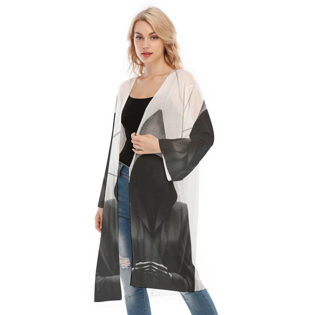 All- Over Print Women's Long Sleeve Mesh Cardigan