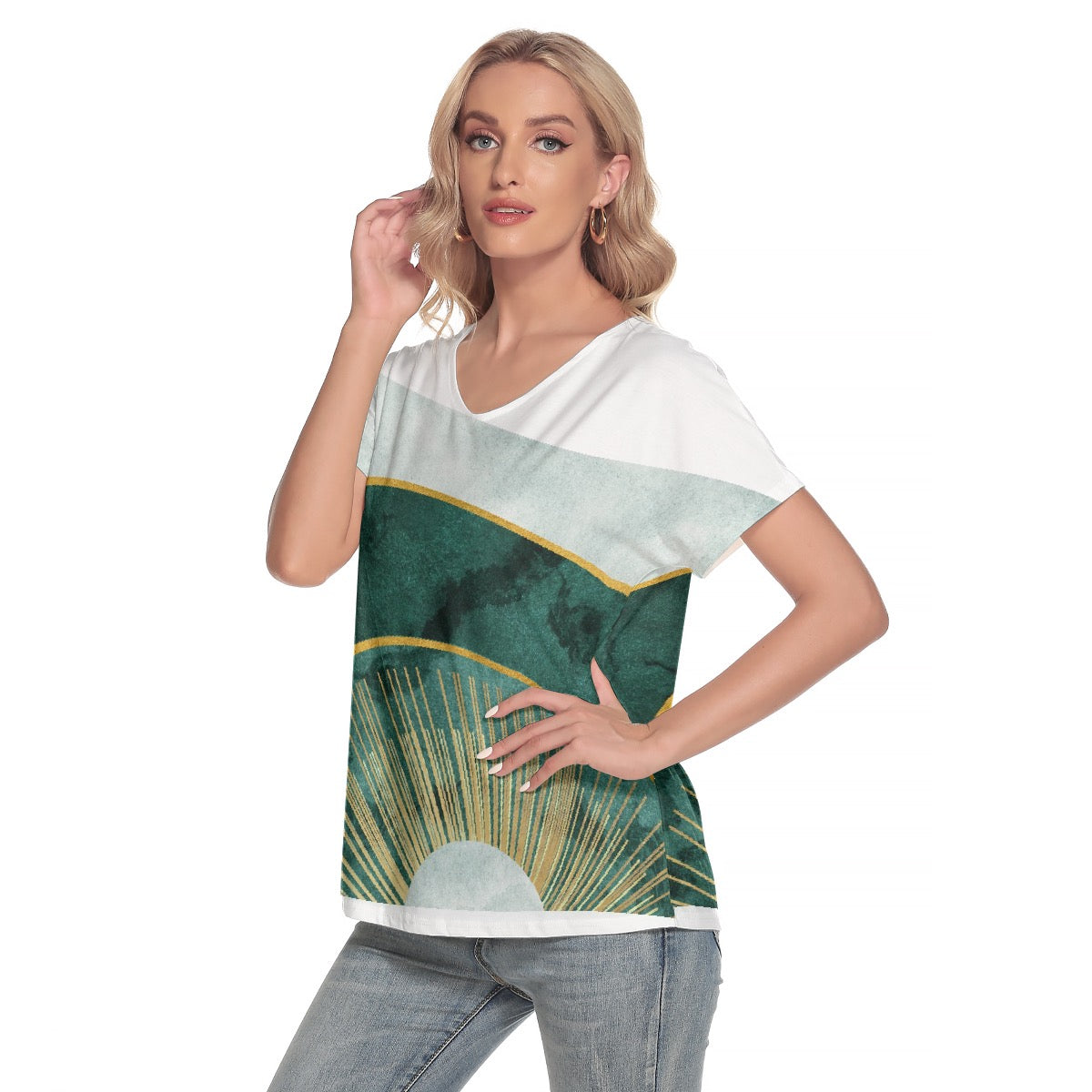 All-Over Print Women's Loose V-neck Short Sleeve T-shirt