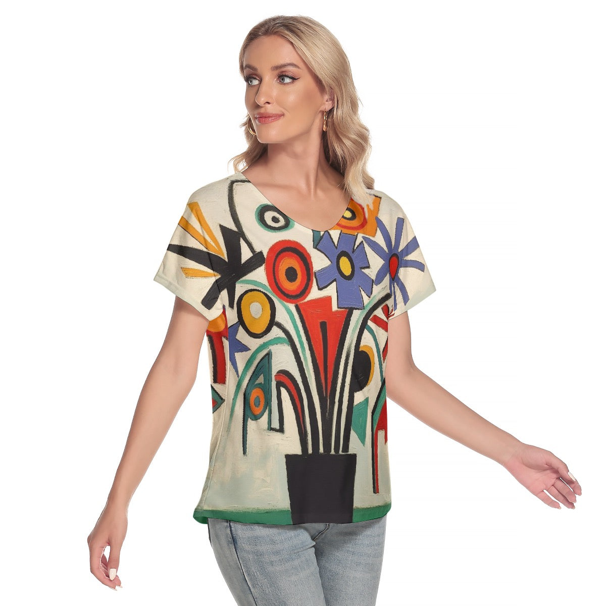 All-Over Print Women's Loose V-neck Short Sleeve T-shirt