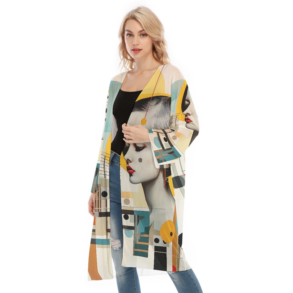 All- Over Print Women's Long Sleeve Mesh Cardigan