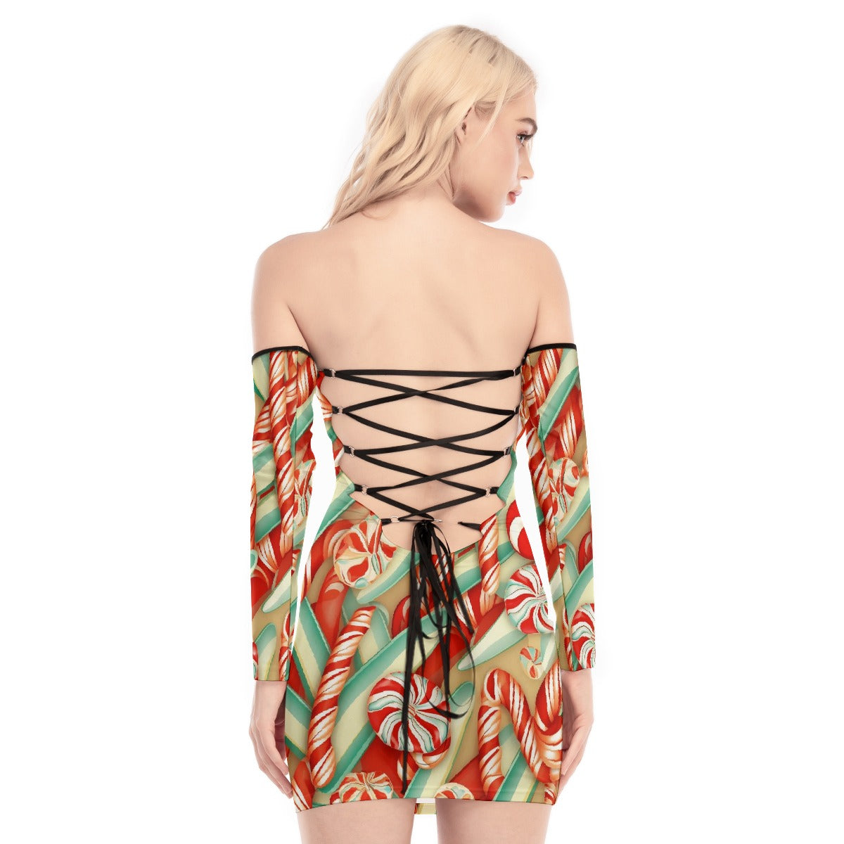 All-Over Print Women's Off-shoulder Back Lace-up Dress