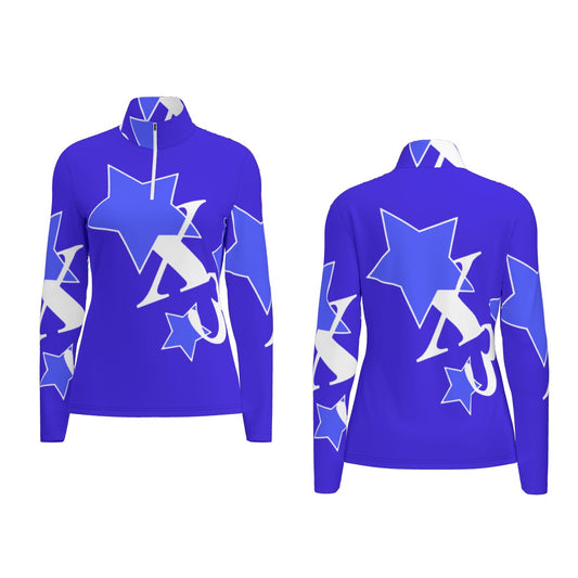 All-Over Print Women's Sports Collar Jersey With Long Sleeve