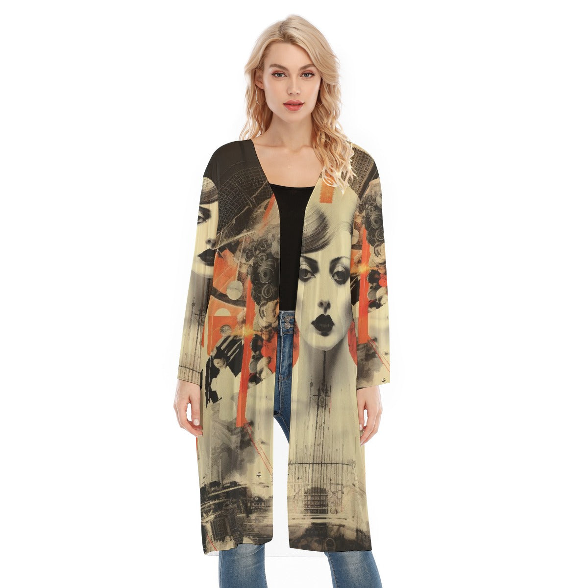 All- Over Print Women's Long Sleeve Mesh Cardigan