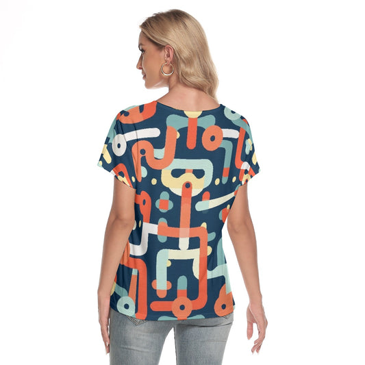 All-Over Print Women's Loose V-neck Short Sleeve T-shirt