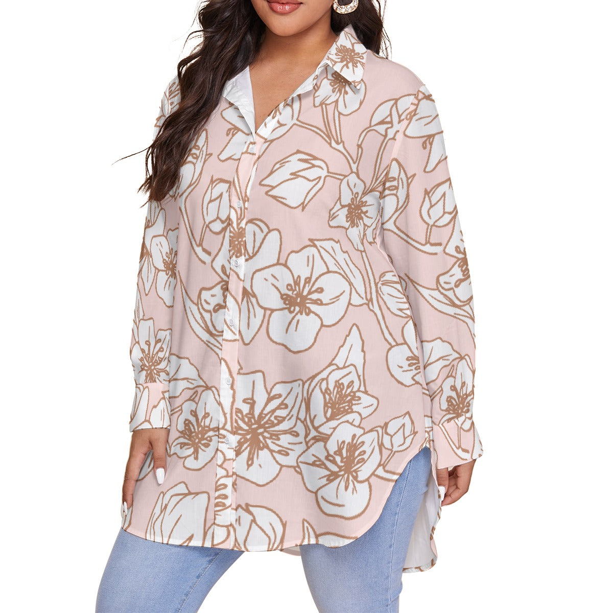 All-Over Print Women's Shirt With Long Sleeve(Plus Size)